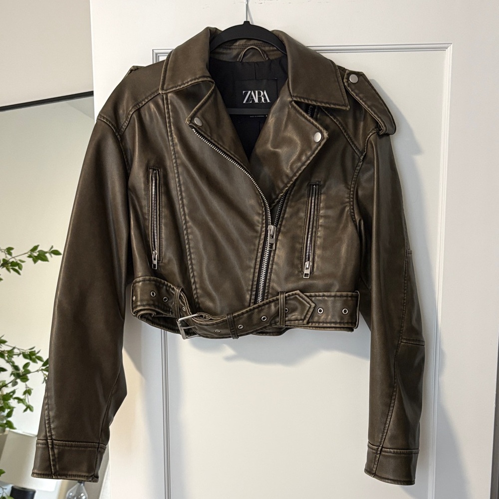 Zara Women's Dark Brown Leather Biker Jacket